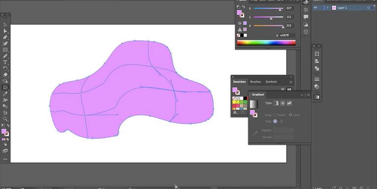Titik jangkar mesh gradien Illustrator.