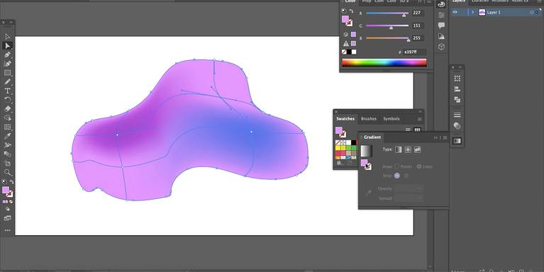 Gradien mesh Illustrator diterapkan dengan dua warna pilihan.