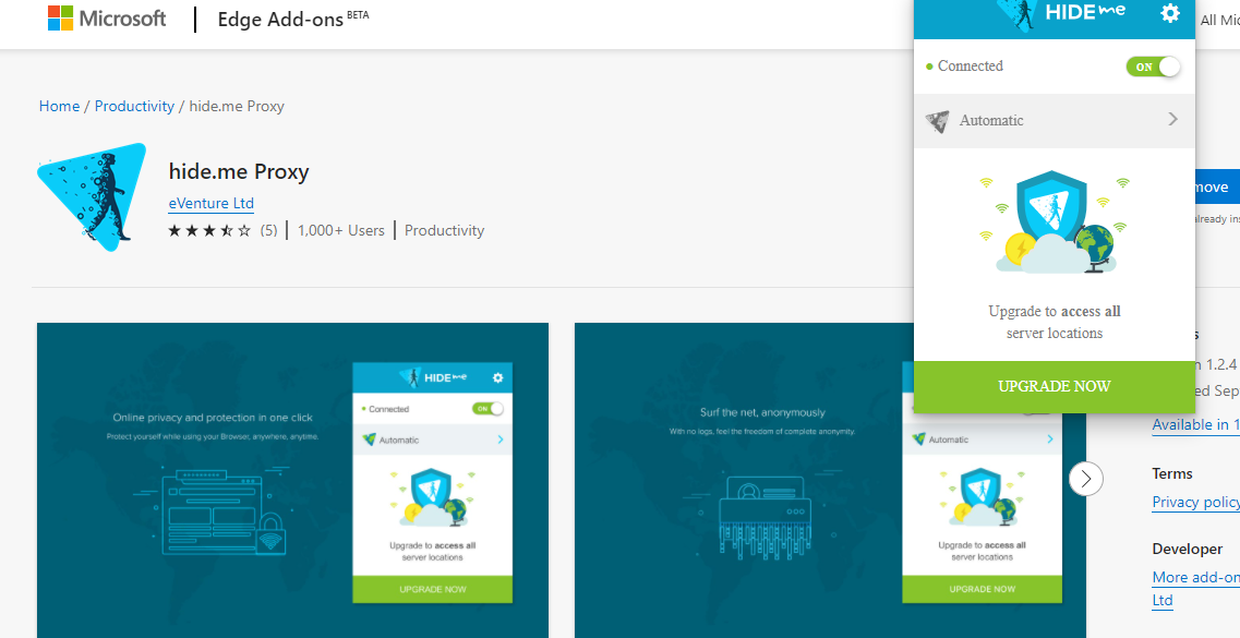 hide.me addon screenshot