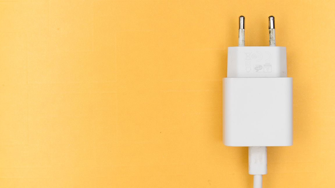 iPad Mini charger on yellow background