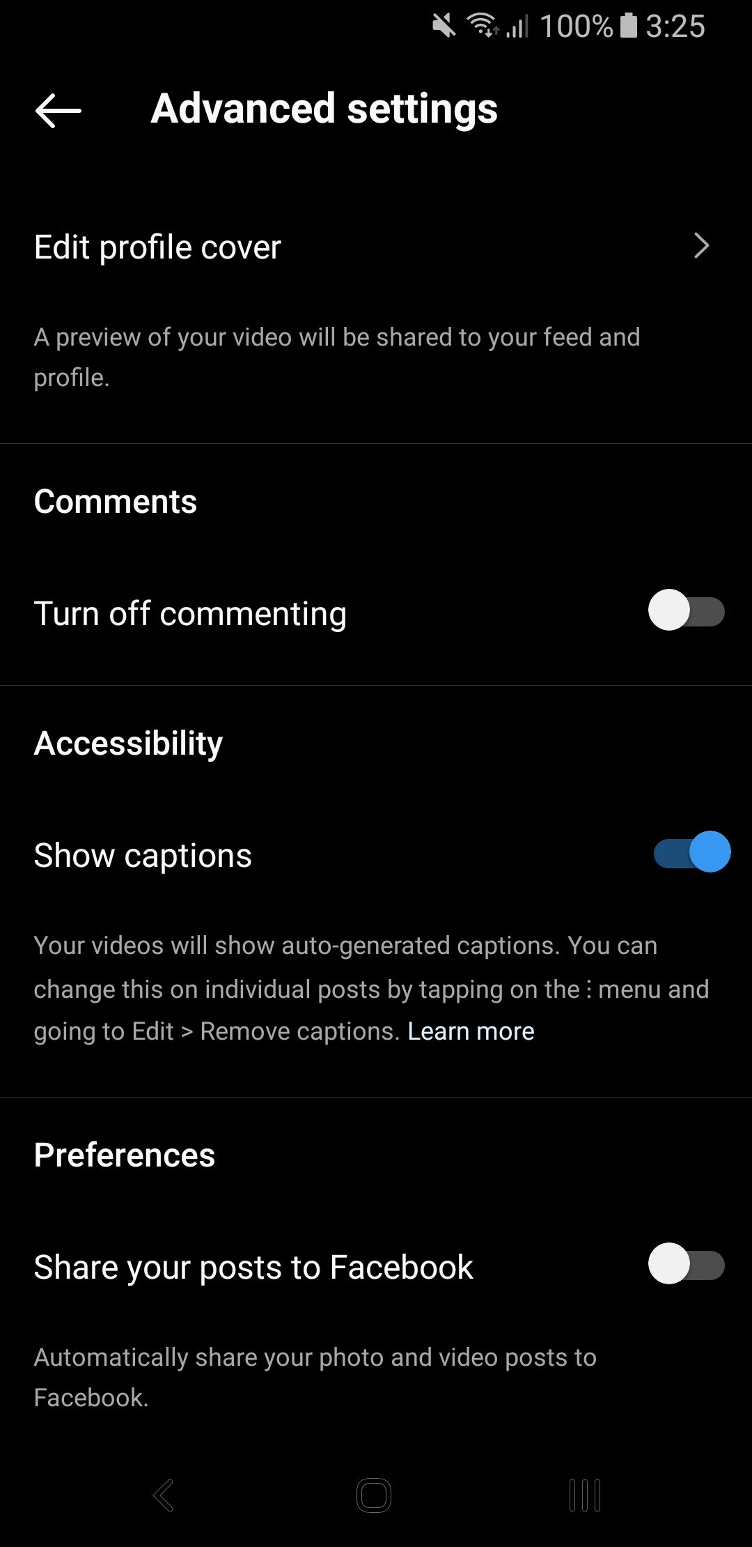 instagram advanced settings