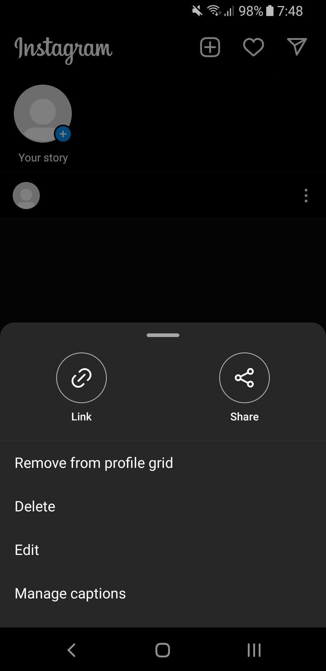 instagram options on own video