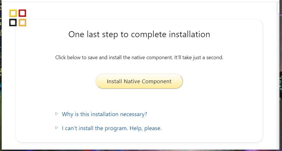 The Install Native Component button 