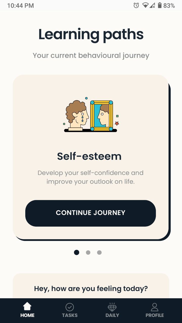 Homepage of the Intellect app
