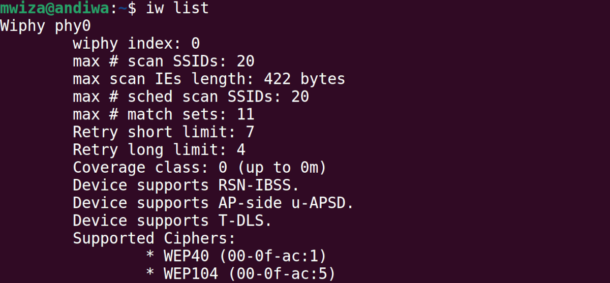 command showing wireless devices on linux