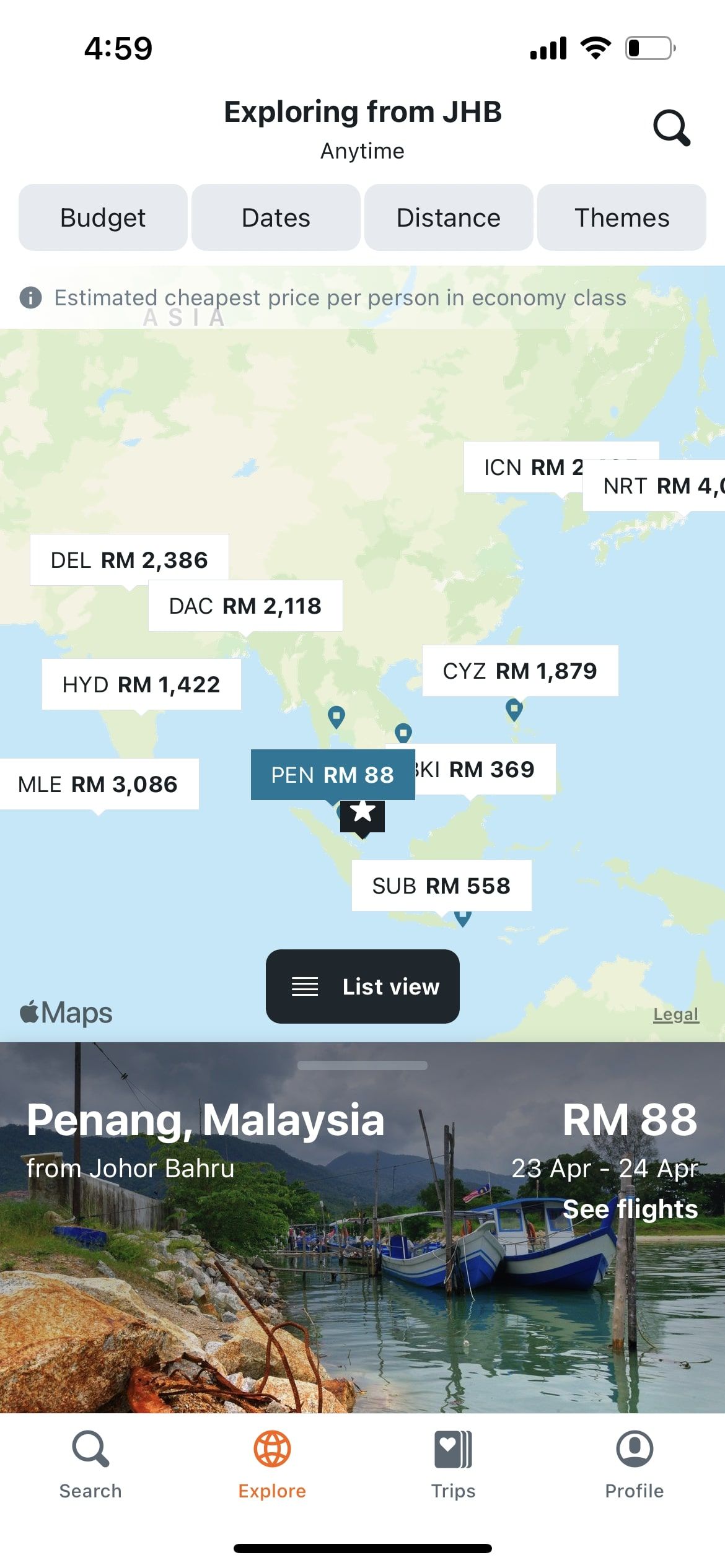 kayak app map 