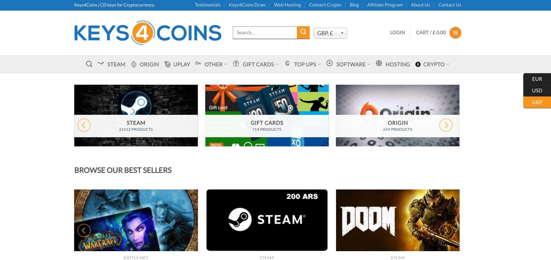 keys4coins website homepage screenshot