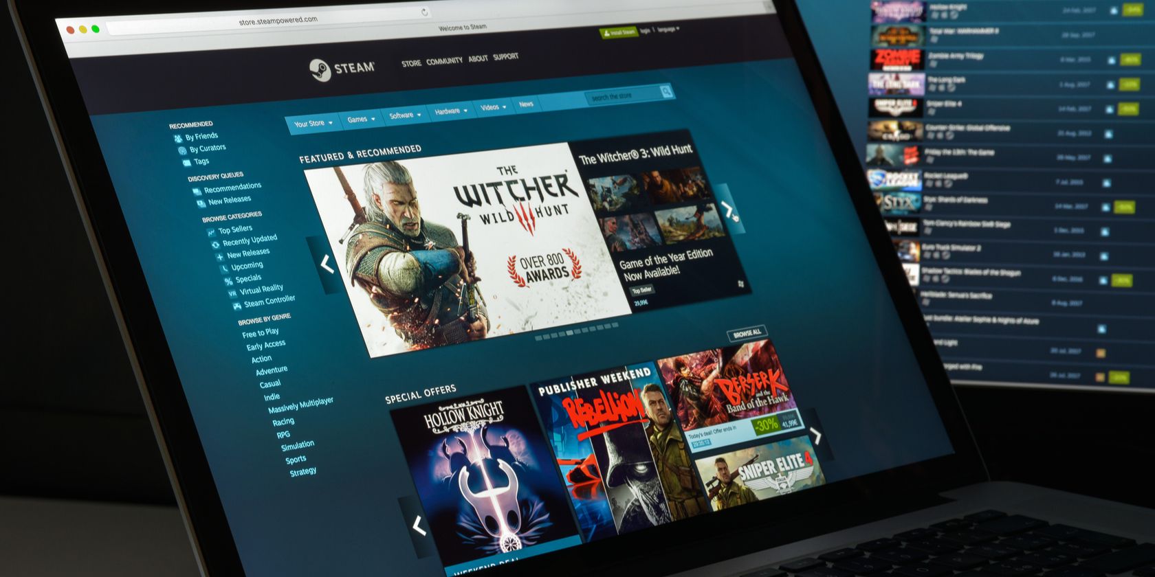 laptop displaying the steam store