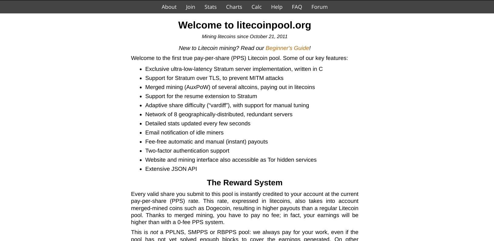 litecoin pool website screenshot