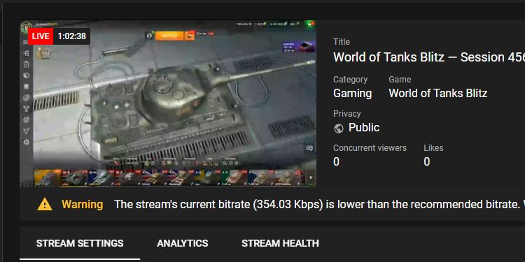 low bitrate stream warning on YouTube