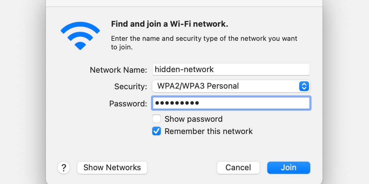macOS join Wi-Fi network box