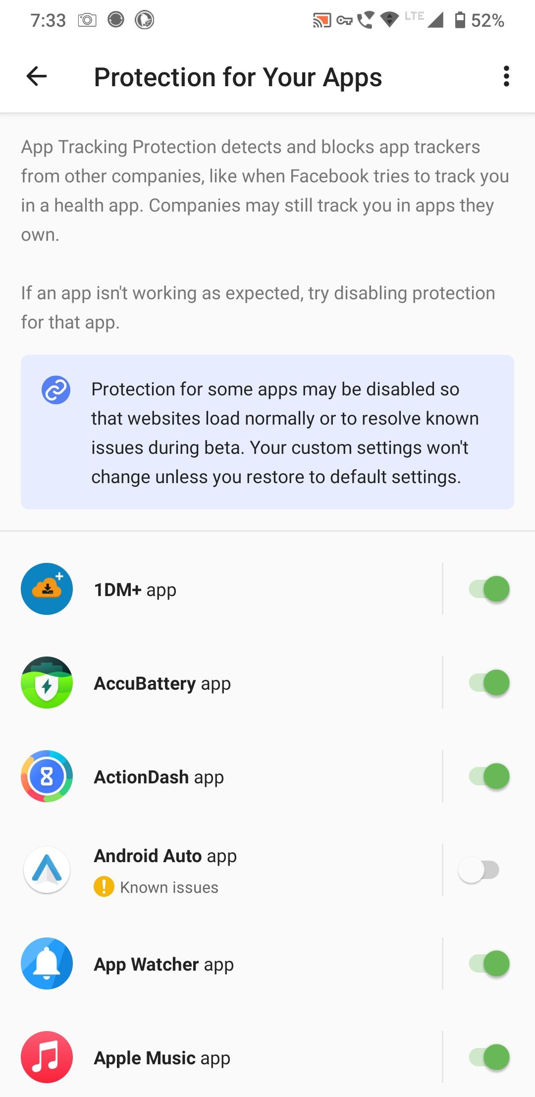 manage protection of individual apps