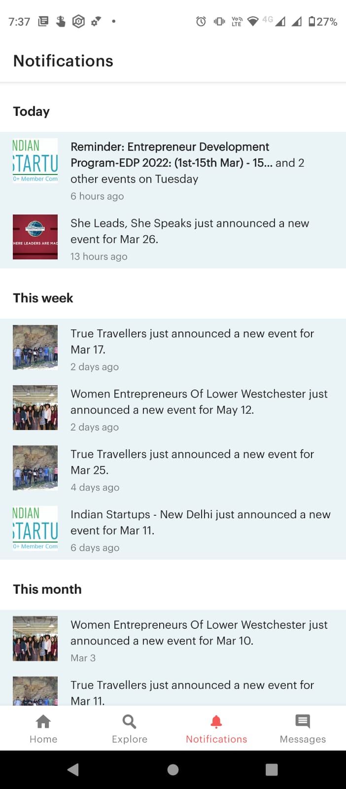 meetup app's notification for events