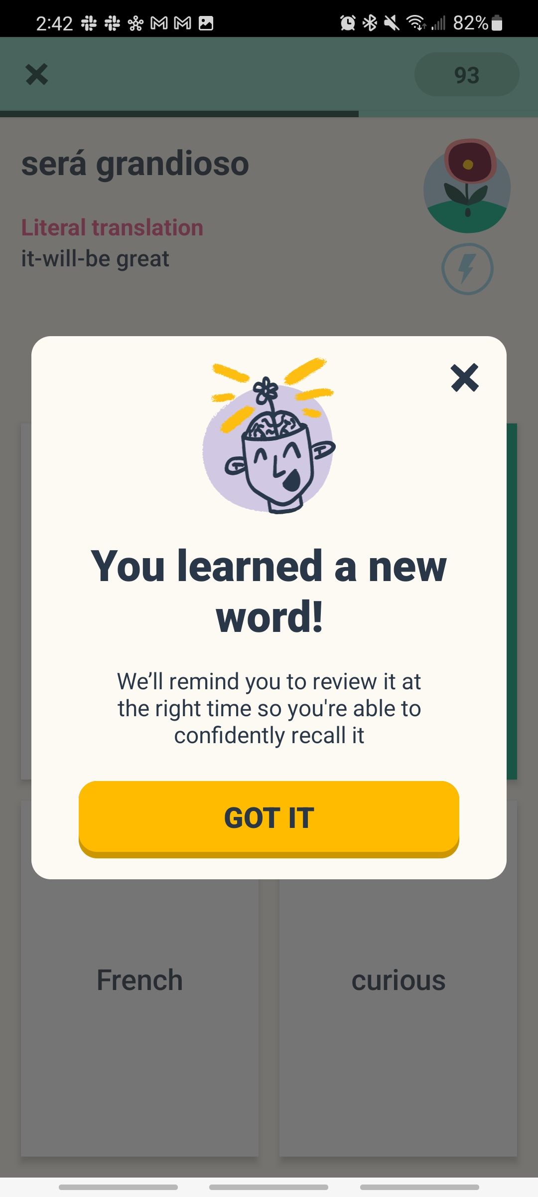 memrise app saying you learned a new word
