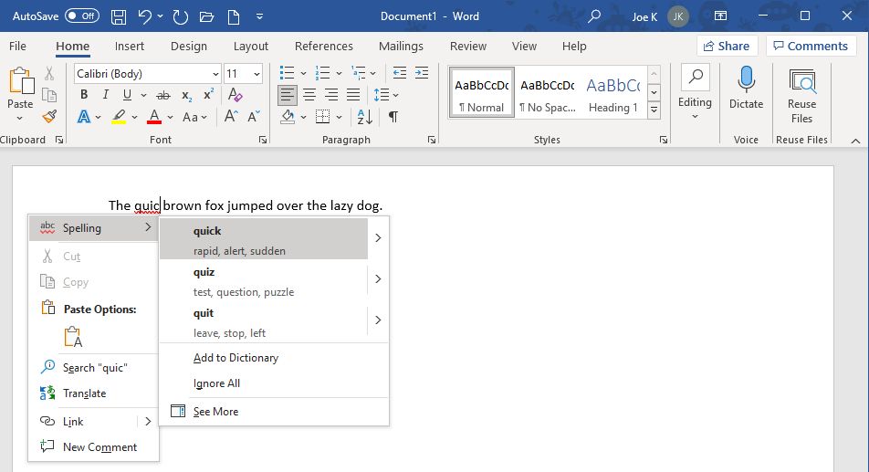 microsoft word spell check