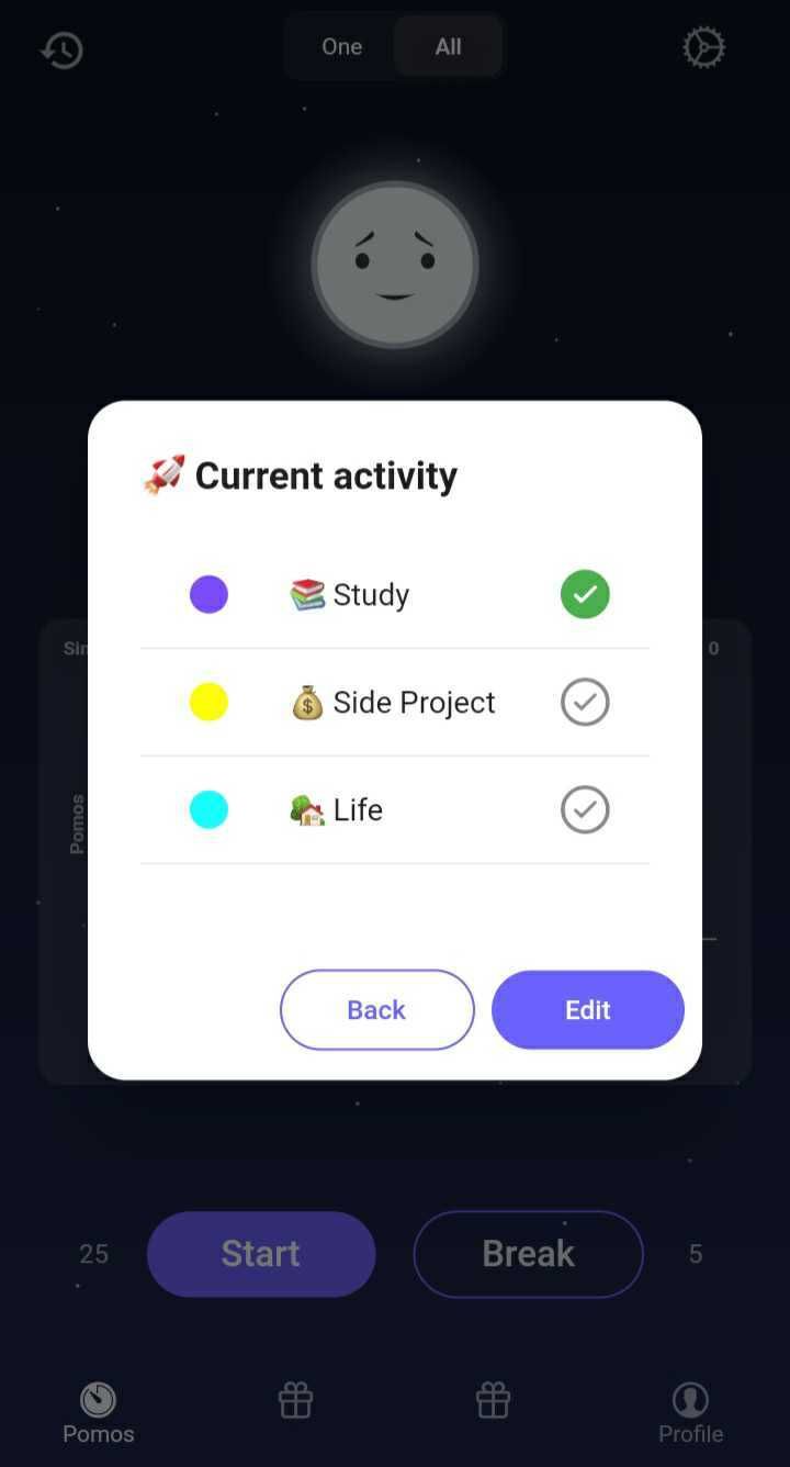milki activity selection screenshot 