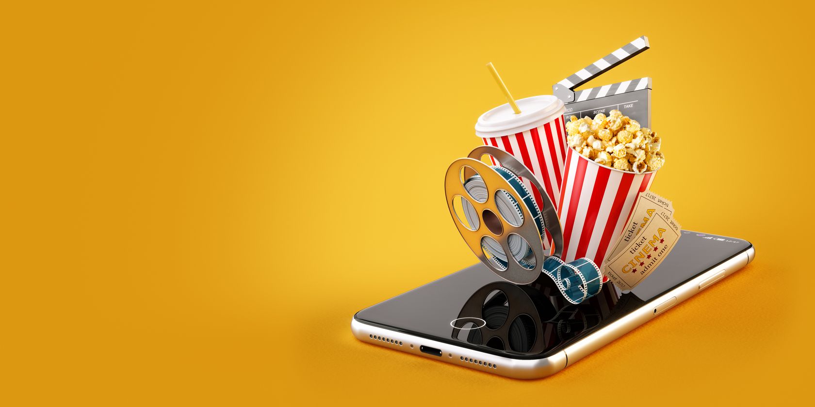 mobile phone with movie iconography on top