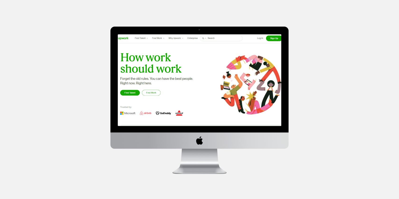 Mock-Up of Upwork Website Homepage Displayed on a computer