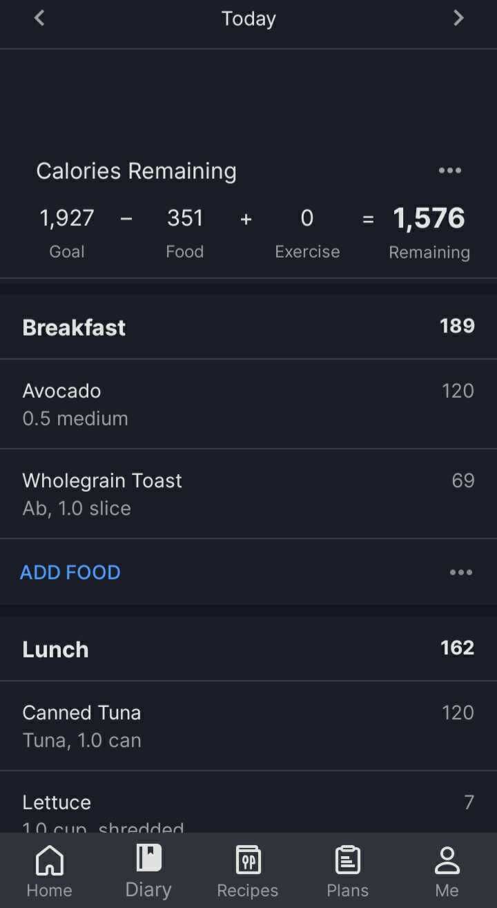 myfitnesspal calorie counter screenshot