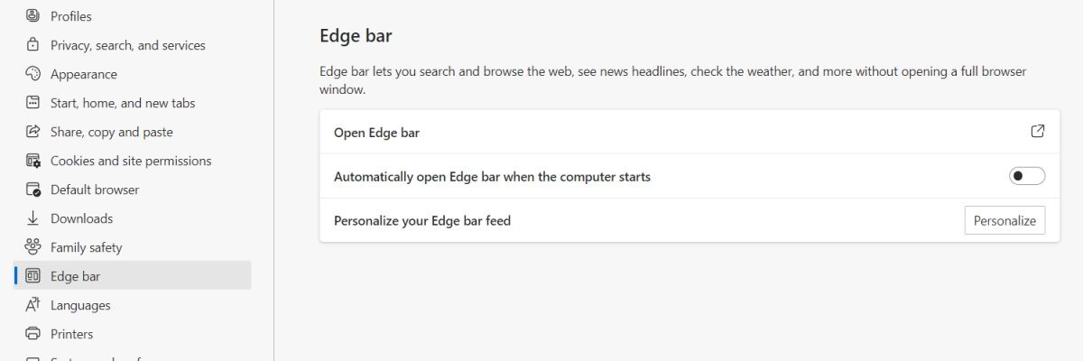 launching the edge bar from settings.
