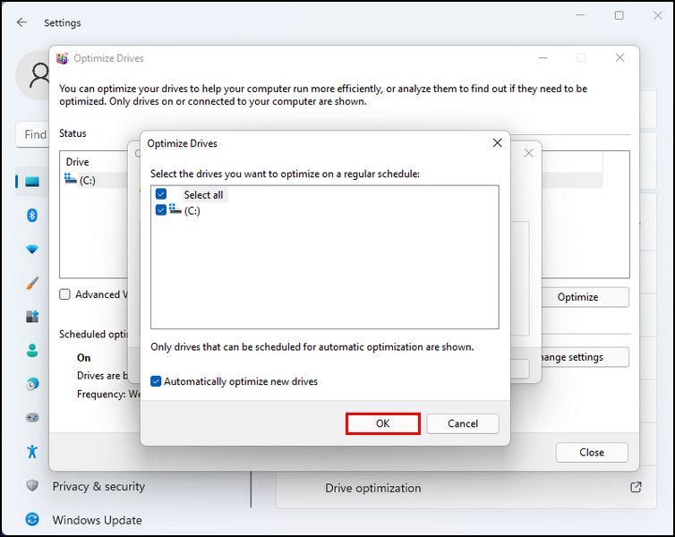 Checkmark the 'Authomatically optimize new drives' option