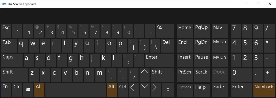 صفحه کلید روی صفحه در ویندوز 10 با numpad فعال است.