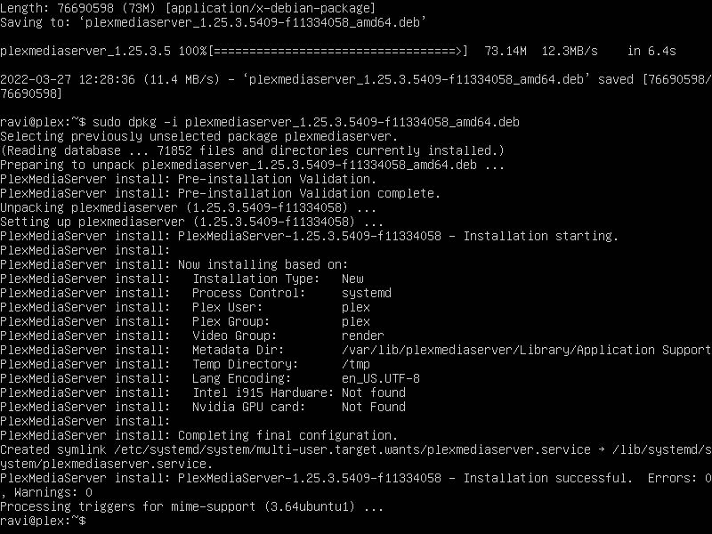 plex media server installed ubuntu server lts