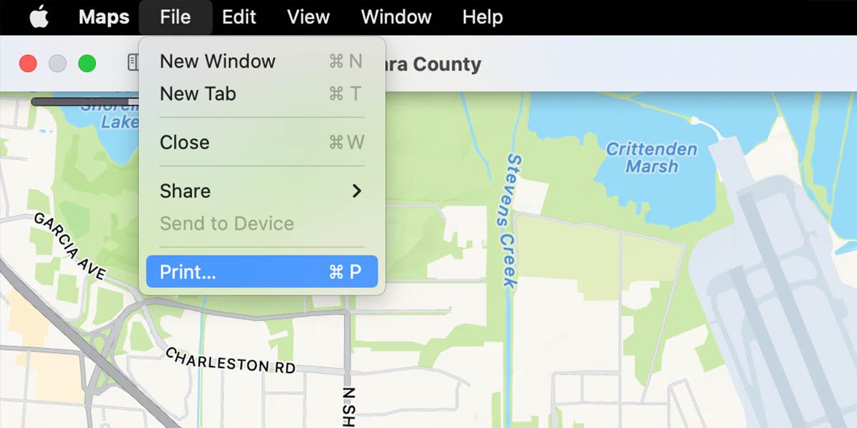 Print settings of Apple Maps on Mac