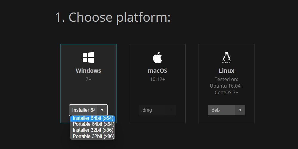 Choosing a platform in PureRef.