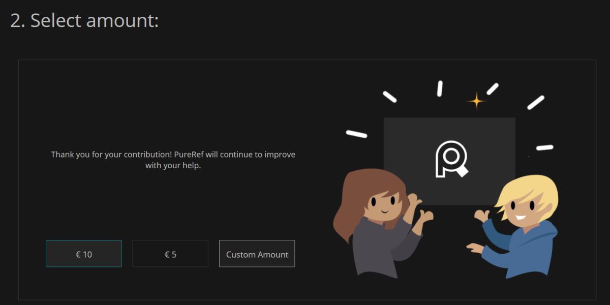 Selecting amount to donate when downloading PureRef.