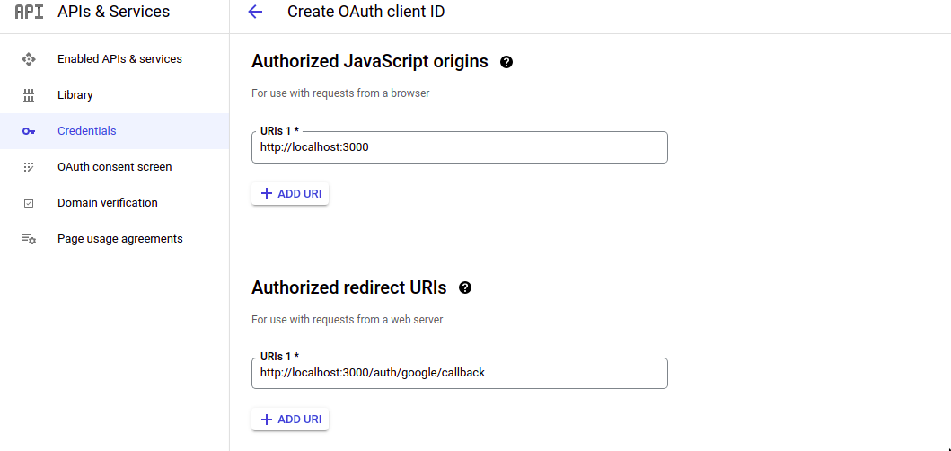 Authorized JavaScript origin and redirect uri