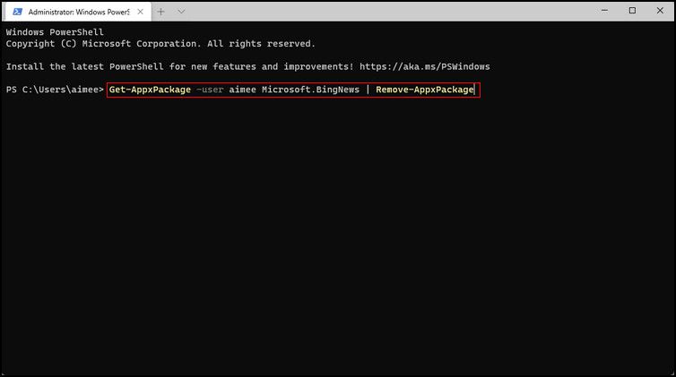 Remove the app for a specific user by 'Remove-AppxPackage' command