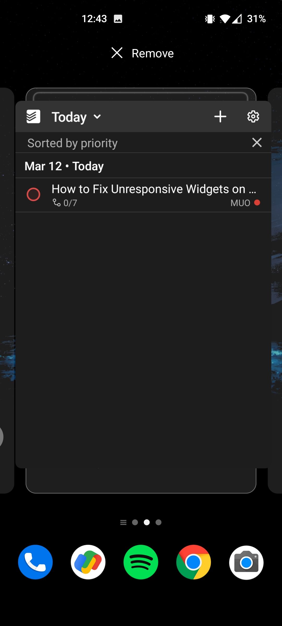 dragging widget to the remove option