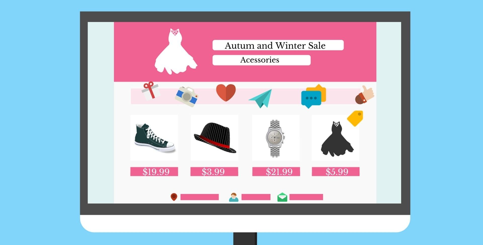 grafic al site-ului de îmbrăcăminte roz și alb