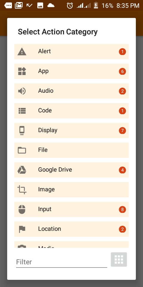 Tasker app Action category