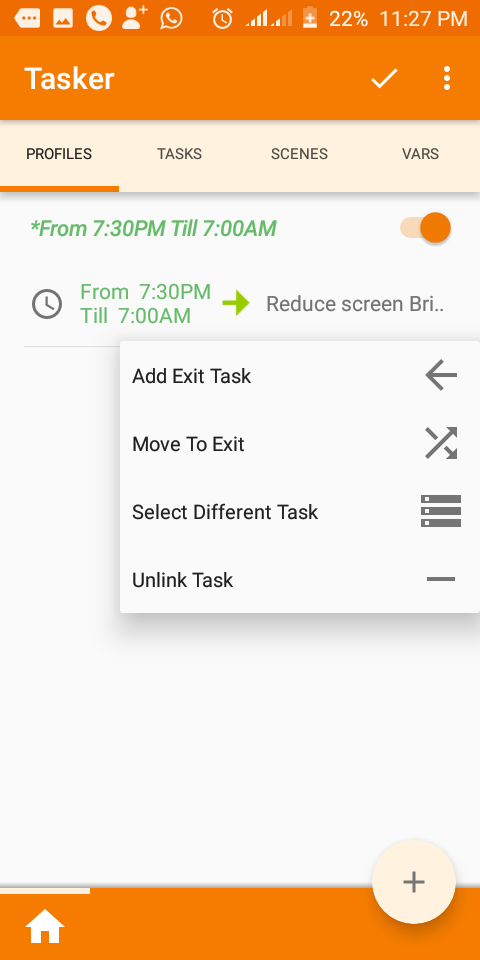 screenhot of Tasker app — Add Exit Task