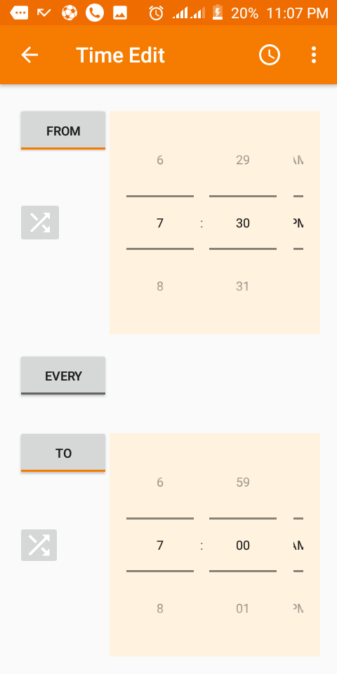 Screenshot of Tasker app — Time interval screen