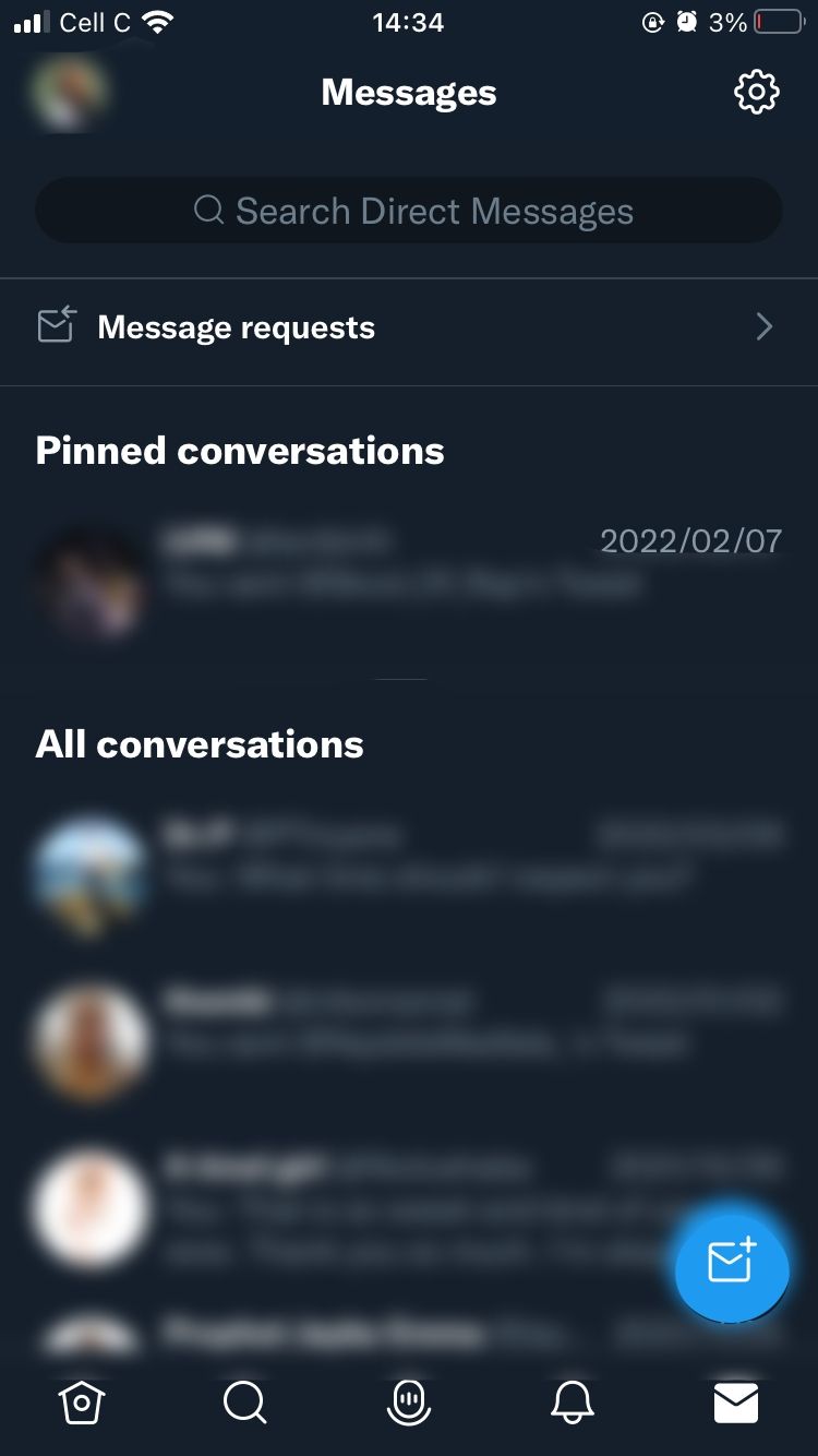 screenshot of twitter DMs page on mobile