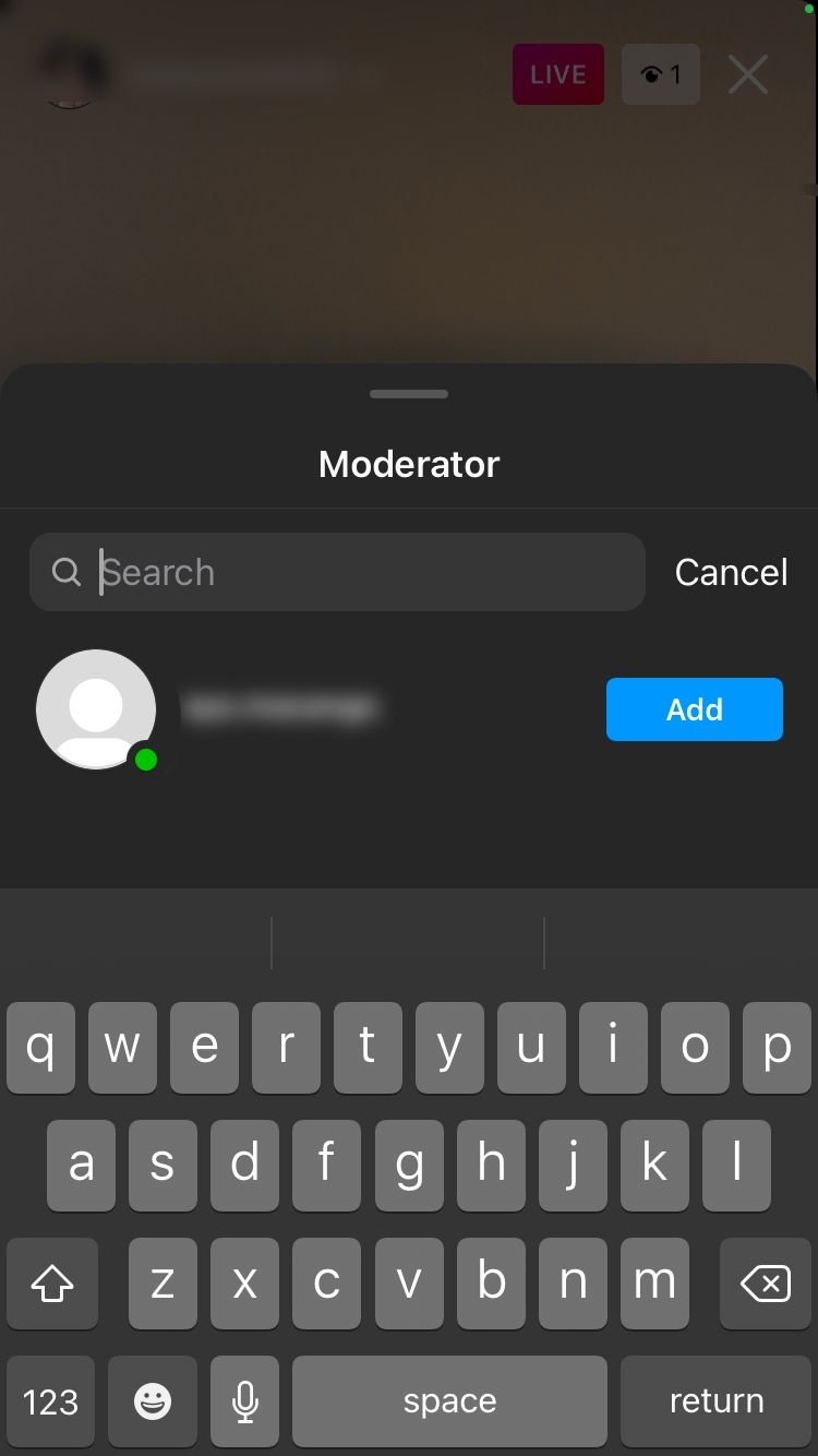screenshot showing moderator search bar on instagram