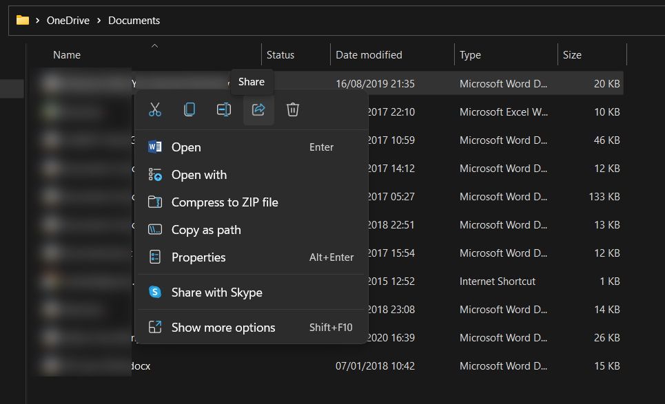 Sharing a file in File Explorer in Windows 11.