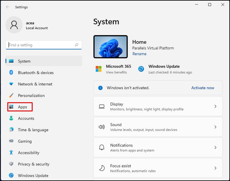 Application settings Windows 11