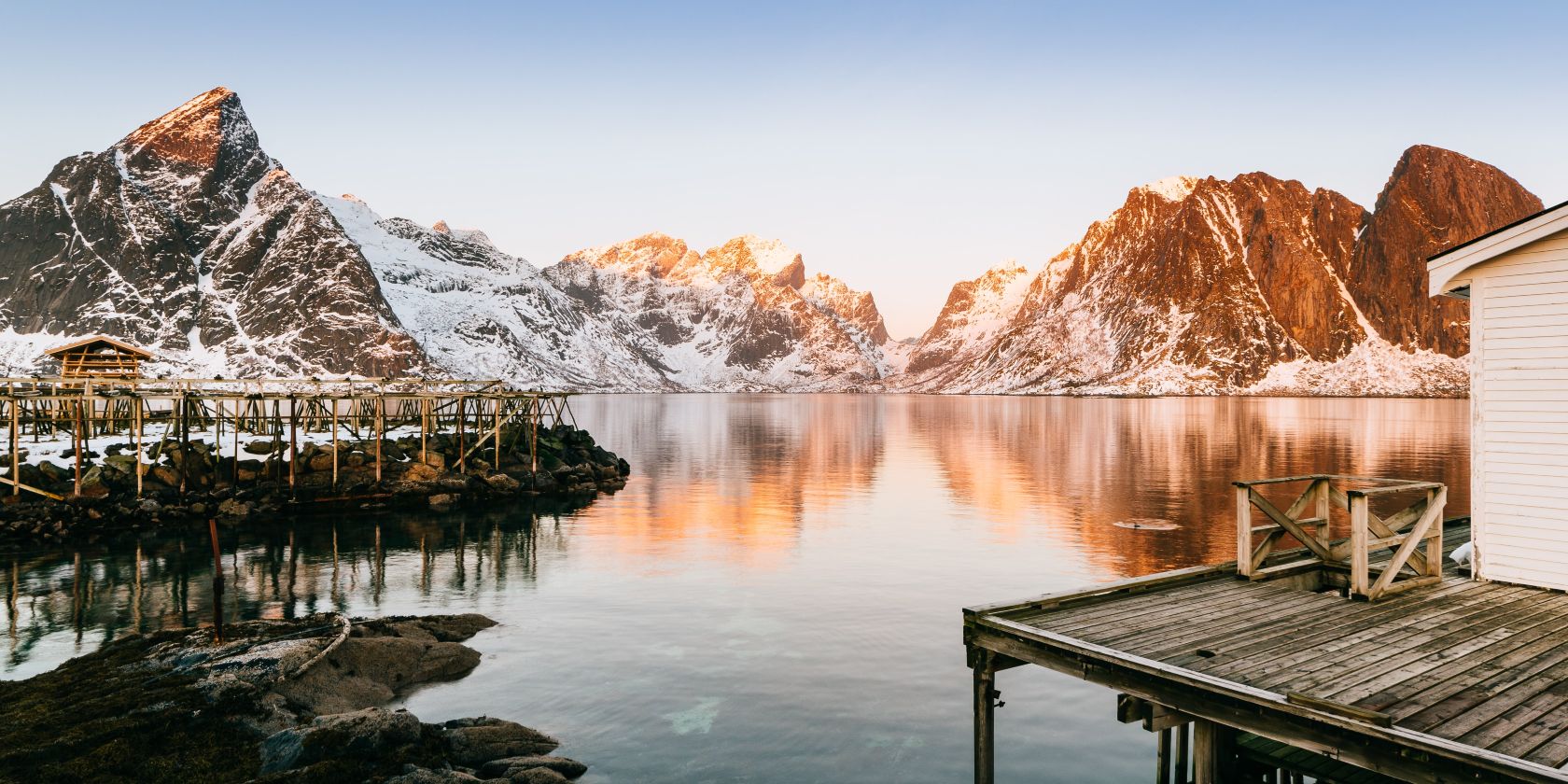 photo of snowy mountains in a harbor