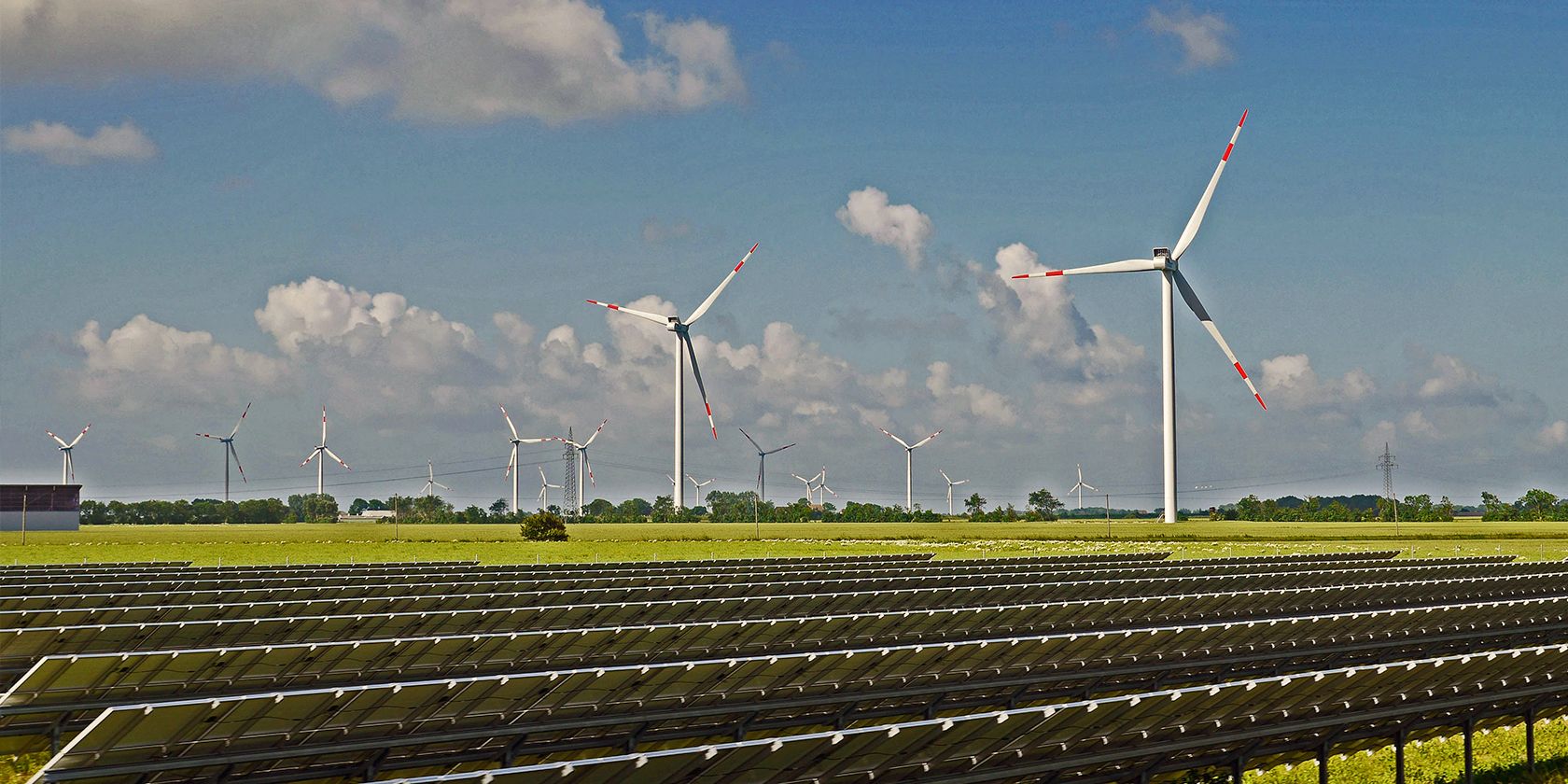 solar and wind farm producing cheap electricity
