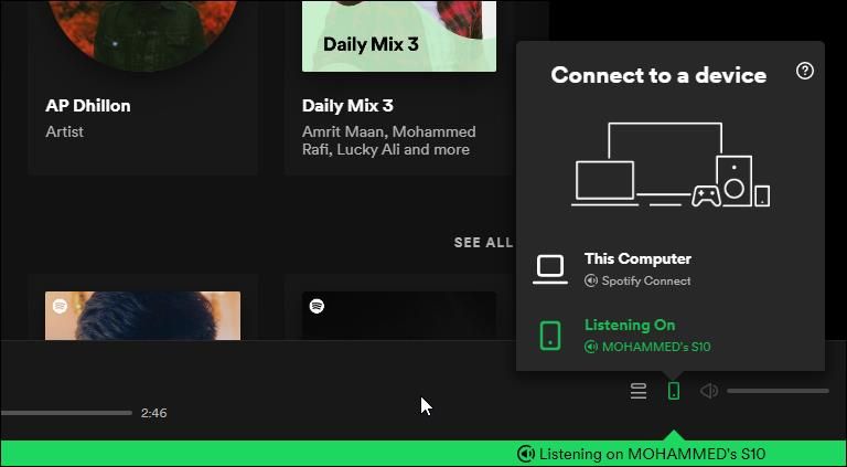 spotify listening on connect to a device
