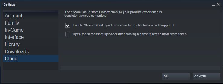 steam cloud settings