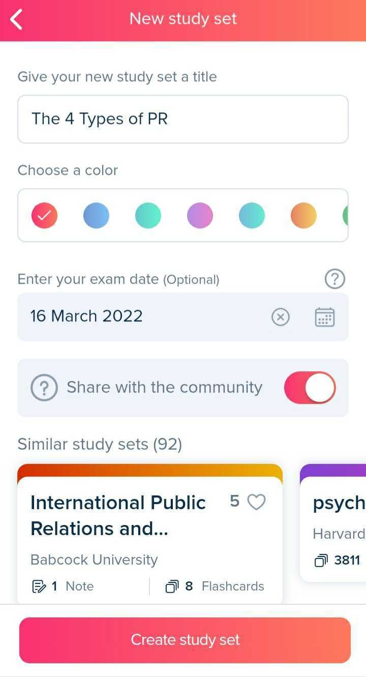 study smarter create set screenshot