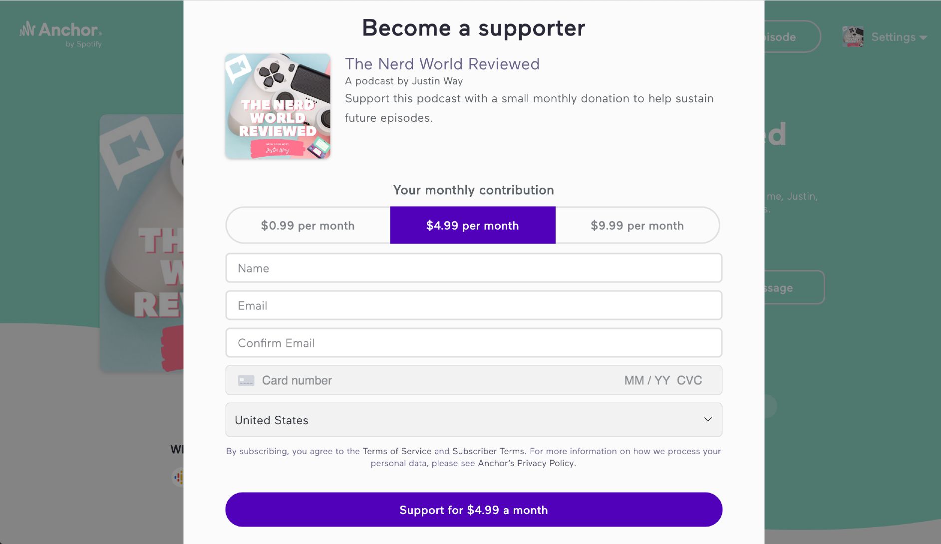 listener podcast support page make contribution monthly