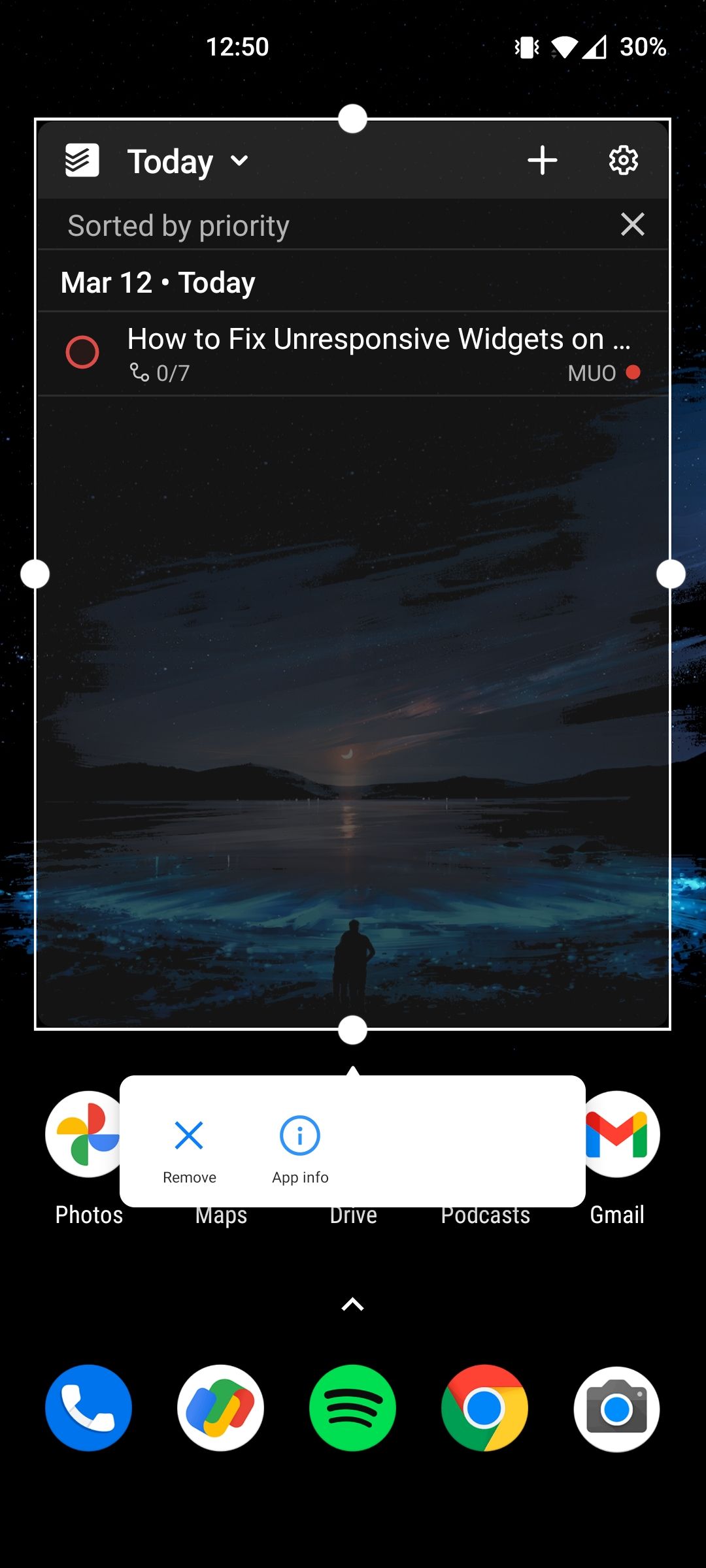 Tap and hold widget