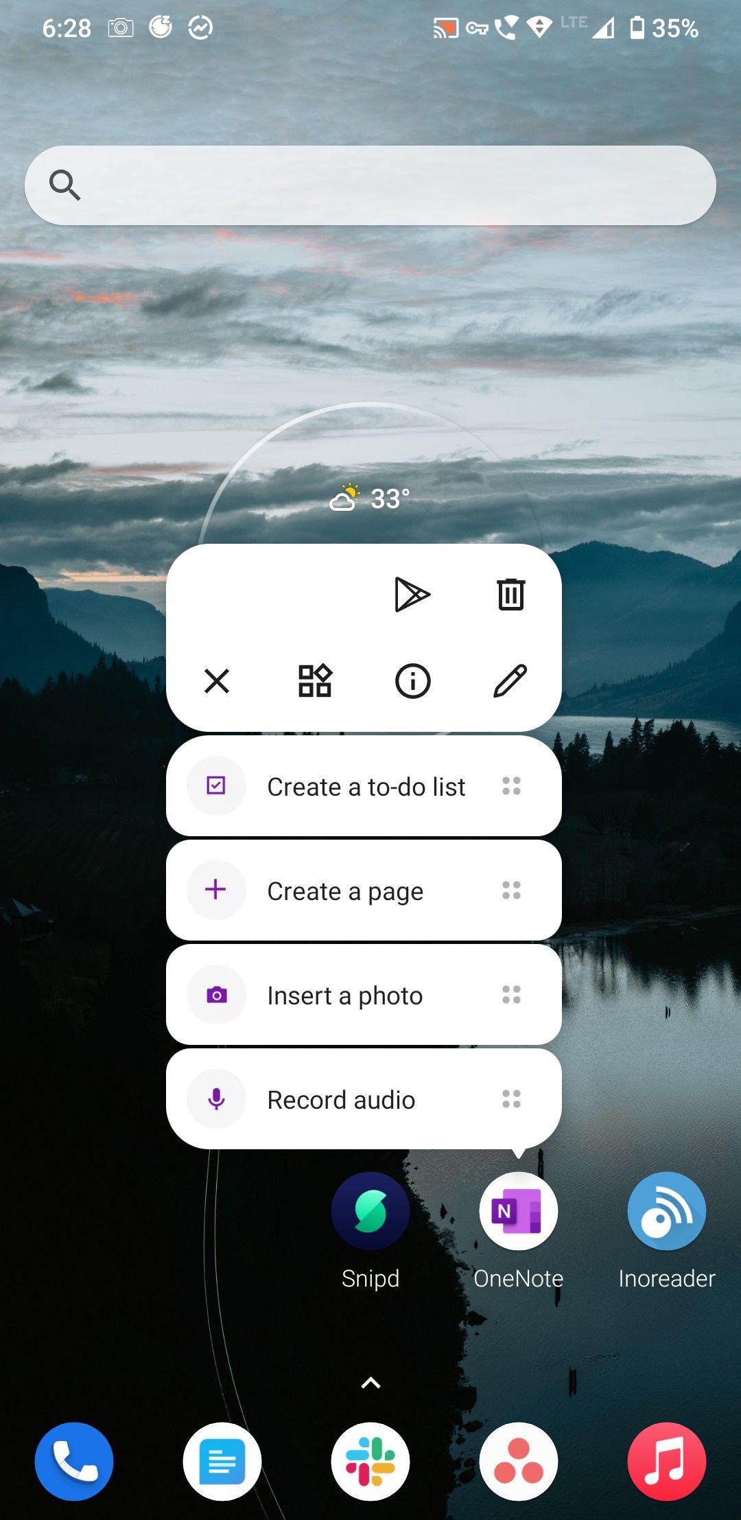 tap the pencil icon to setup quick shortcuts