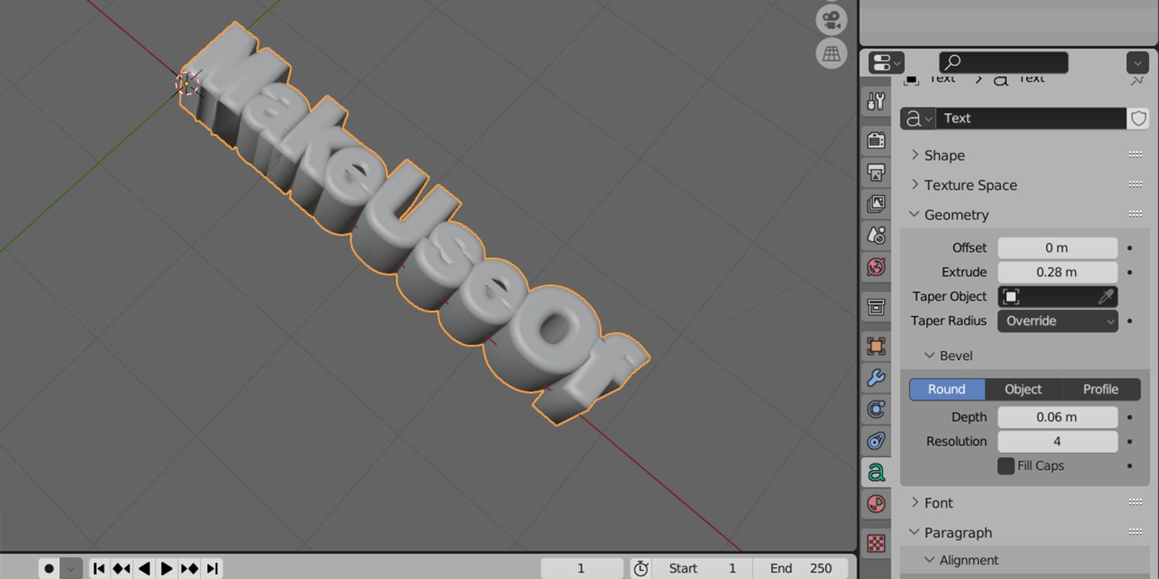 Extruding text in Blender.